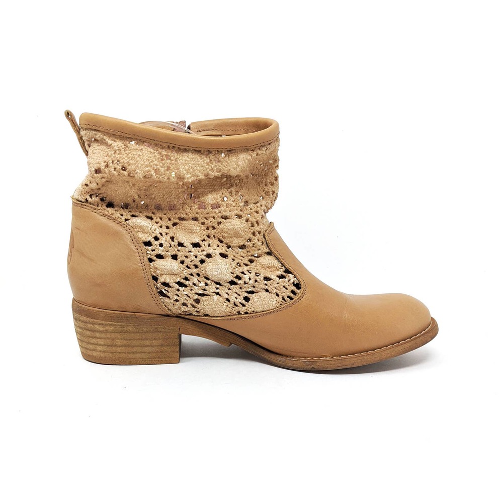 Women's Tan Ankle Boots with Lace Detail